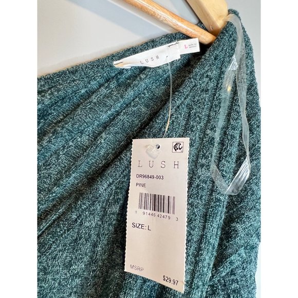 NEW Lush sweater dress ribbed long sleeve twist back off shoulder green size L - Picture 5 of 6